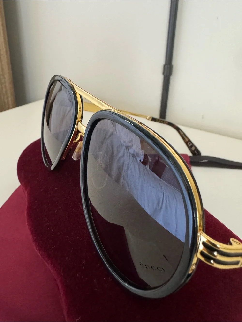 NEW Gucci GG0982S Aviator Sunglasses, Black with Gold Accents